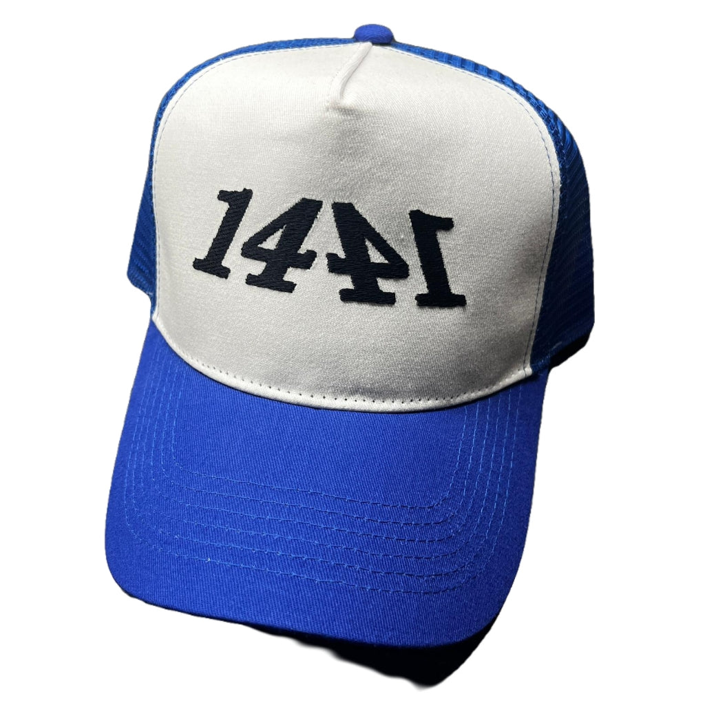1441 Blue and White Trucker Hat