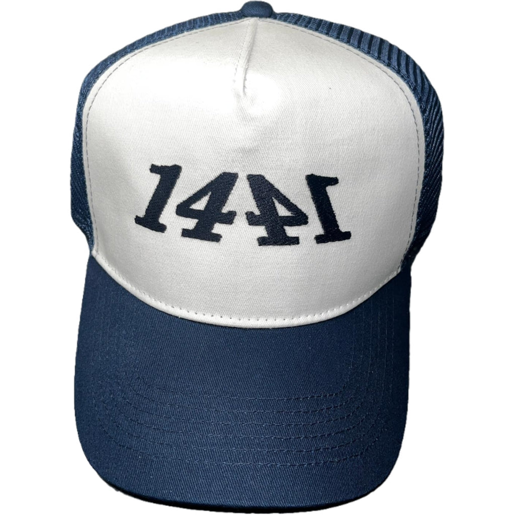 1441 White/Navy Blue Trucker Hat