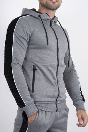 Grey and Black Velvet Stripe Tracksuit